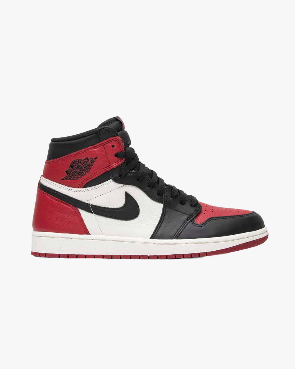 Product photo assigned to Air Jordan 1 High OG, Bred Toe colorway.