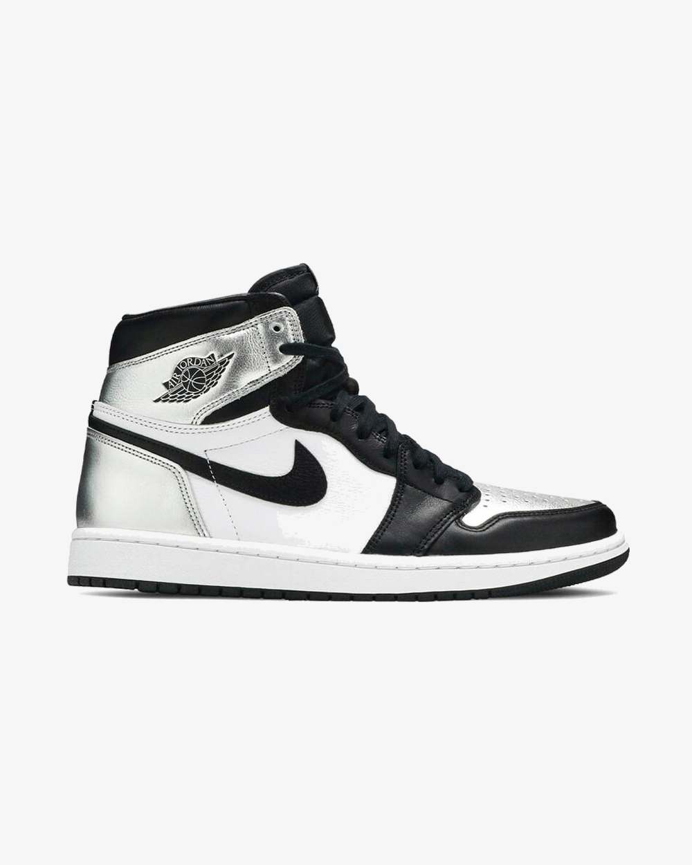 Product photo assigned to Air Jordan 1 High, Silver Toe colorway.