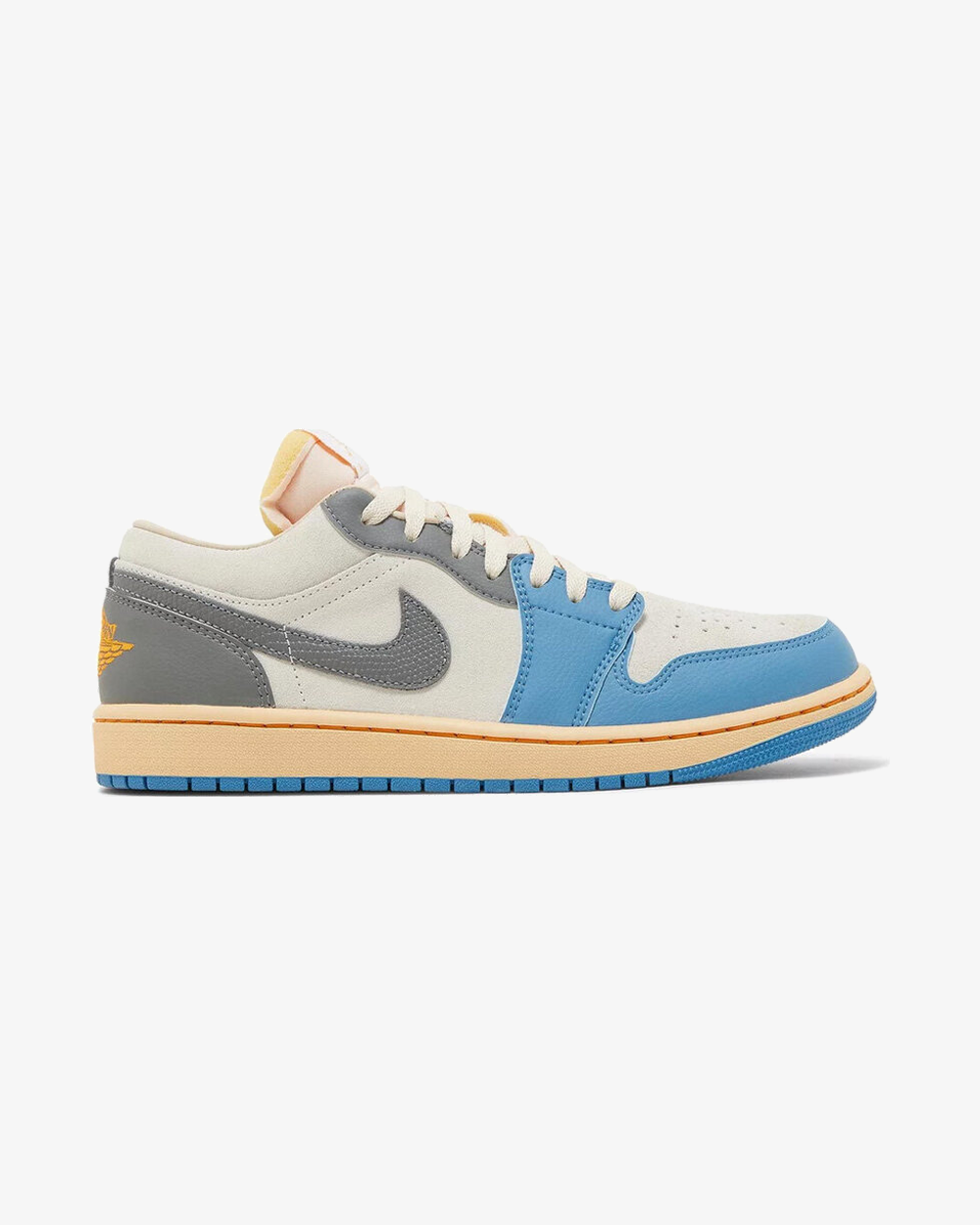 Product photo assigned to Air Jordan 1 Low, Vintage Unc Grey colorway.
