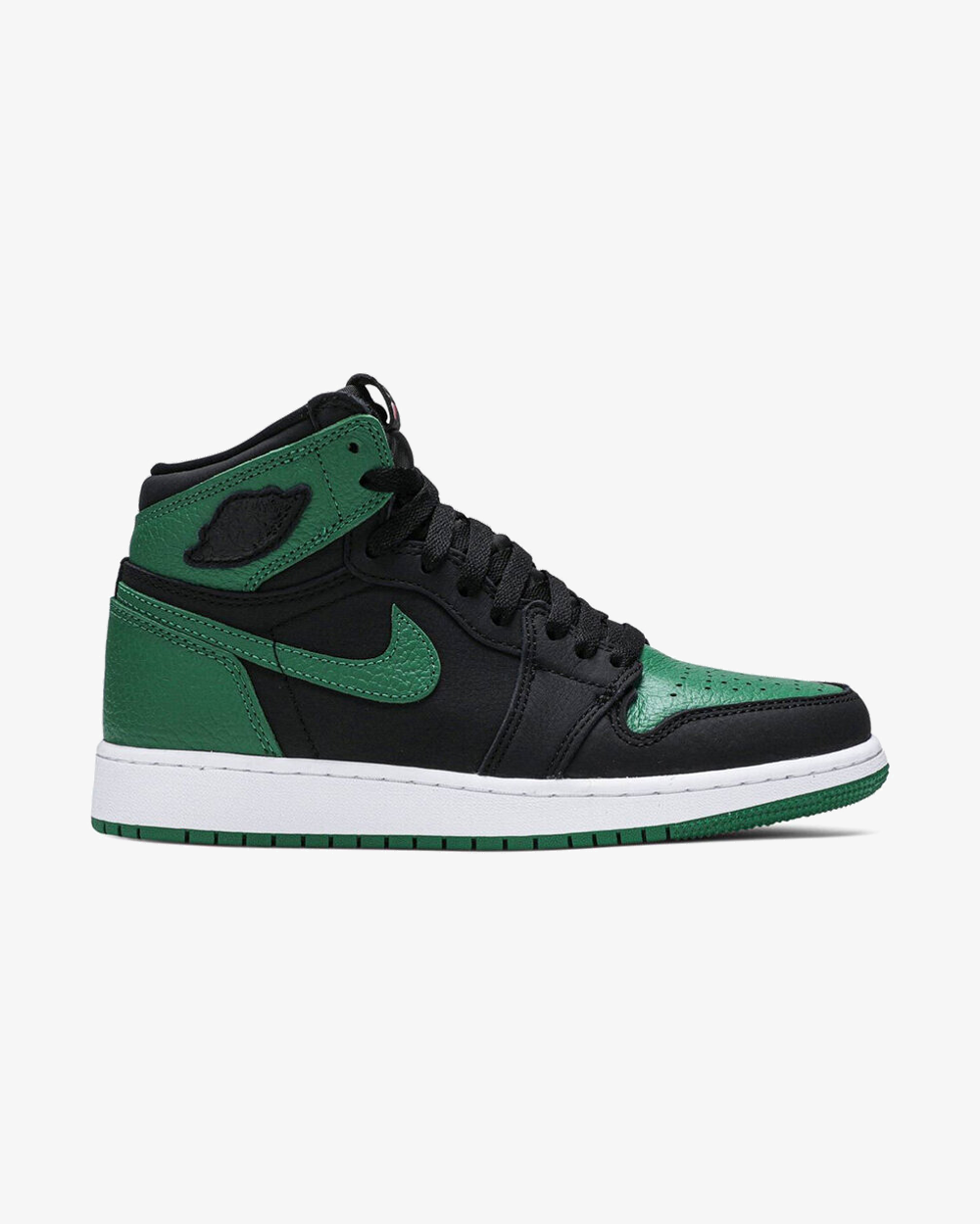 Product photo assigned to Air Jordan 1 High, Pine Green Black colorway.