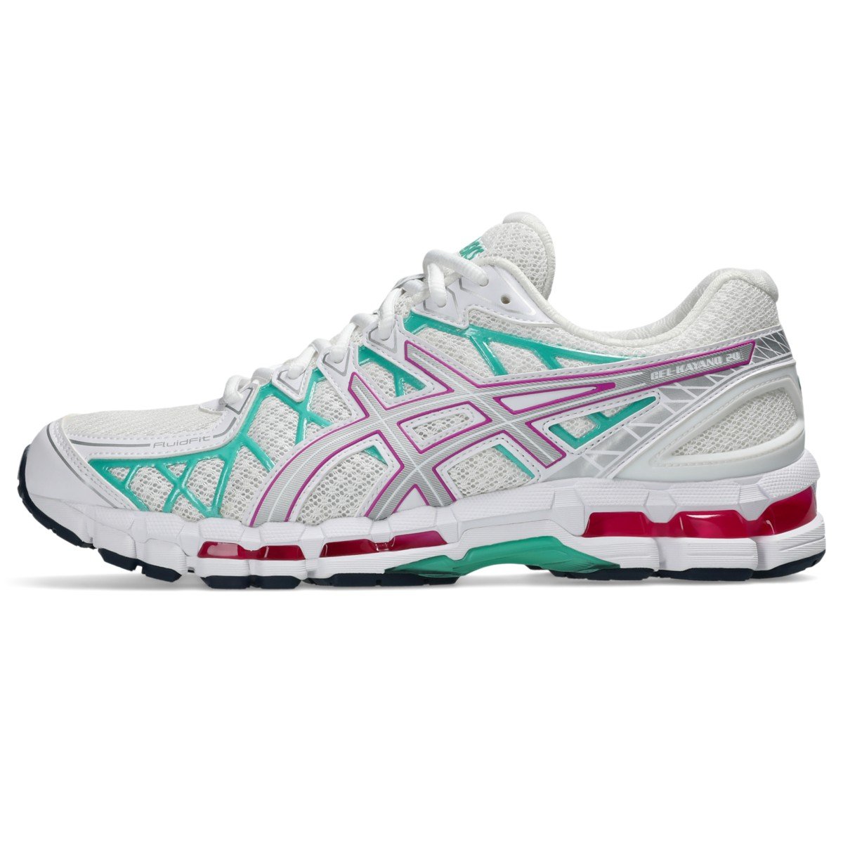 ASICS GEL-KAYANO 20 White Aurora Green style 1203A388-105 official high-resolution lateral product image