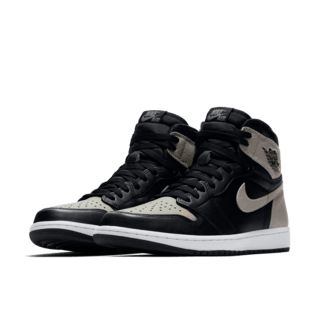 Air Jordan 1 Shadow, black and medium grey leather high-top colorway.