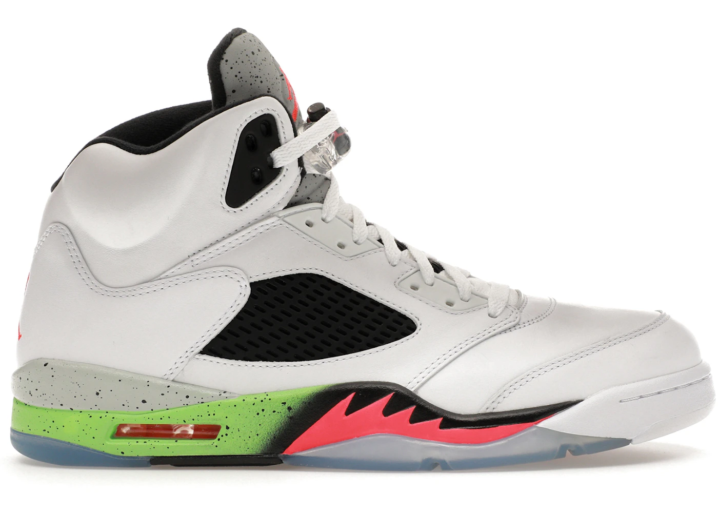 Air Jordan 5 Retro Poison Green 136027-115 white upper neon green infrared pink details exact product image