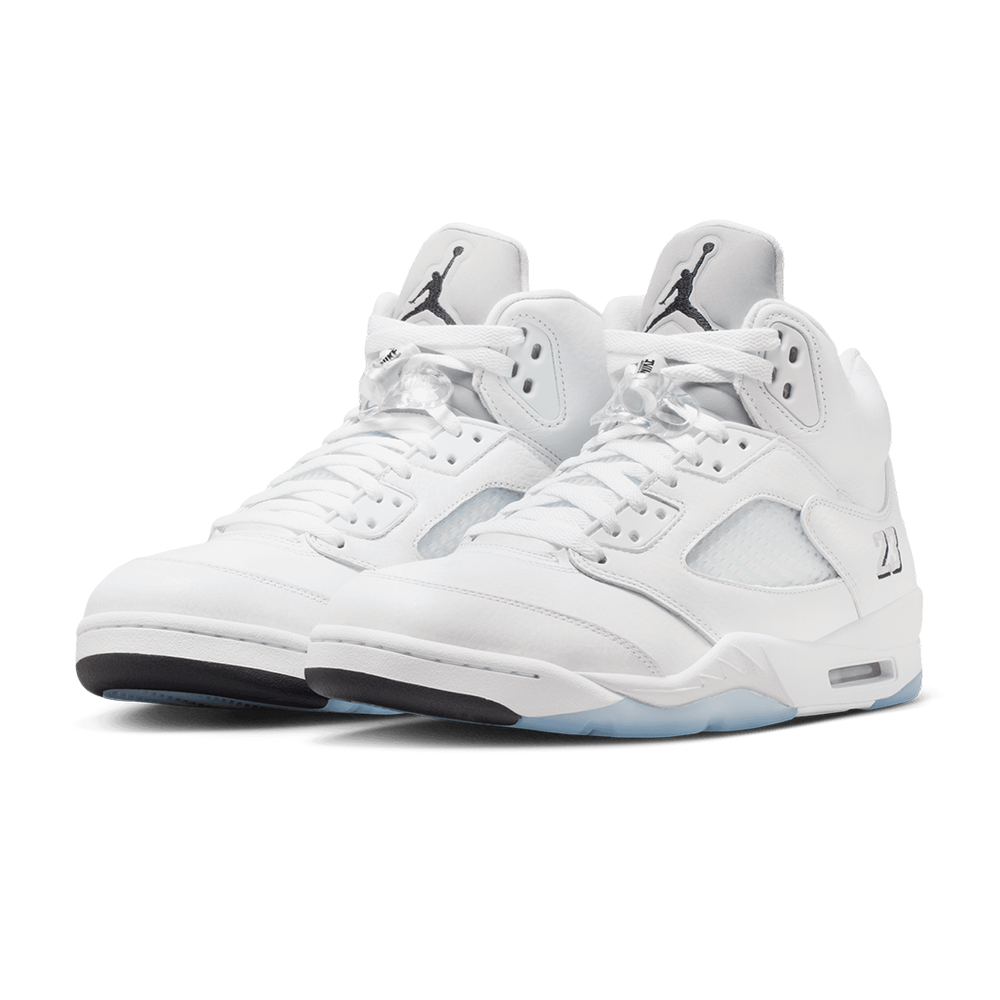 Air Jordan 5 Retro White Metallic HQ7978-100 white leather silver mesh black accents exact product image
