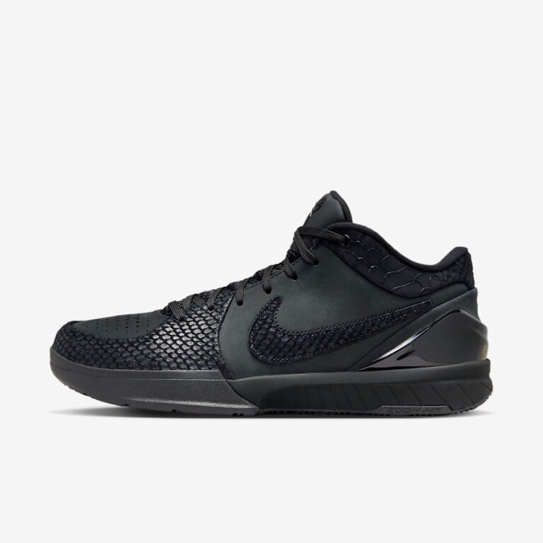 Nike Kobe 4 Protro Gift of Mamba, monochrome black upper with snakeskin texture and university gold signature