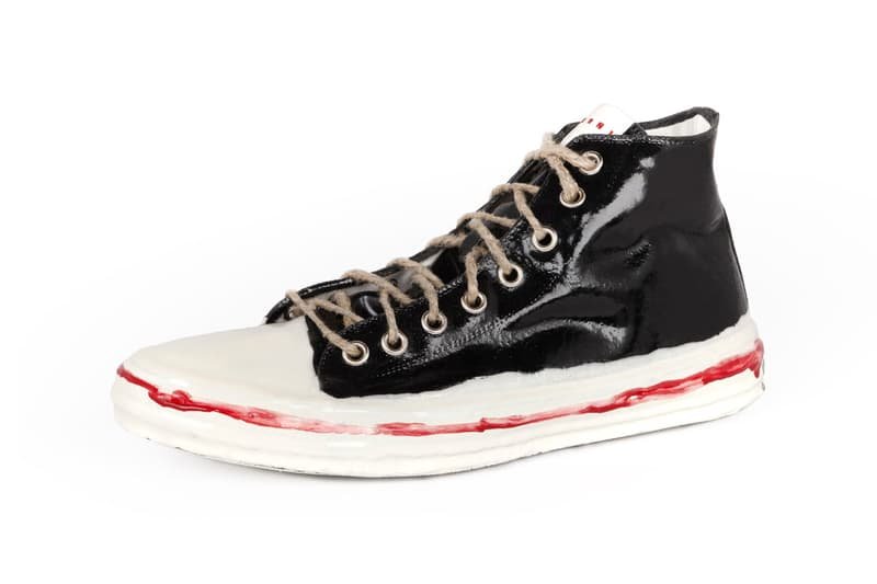 Marni Gooey high-top sneaker with black glossy upper and white sole