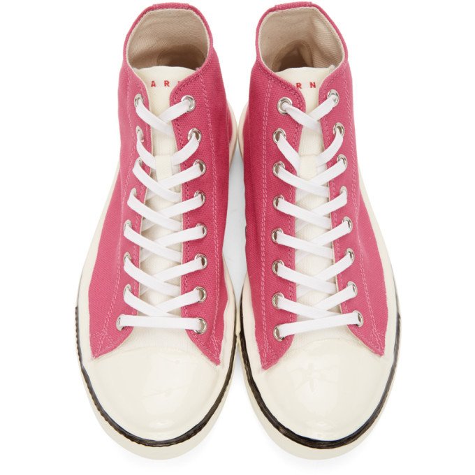 Marni Gooey high-top sneaker in pink with off-white toe cap and white laces