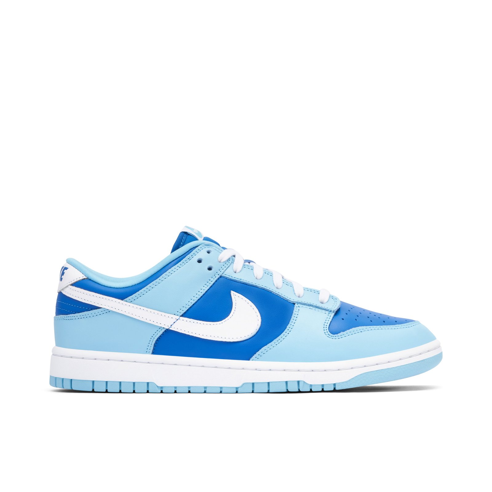 Nike Dunk Low Argon Blue, bright royal blue base and light turquoise overlays with white Swoosh