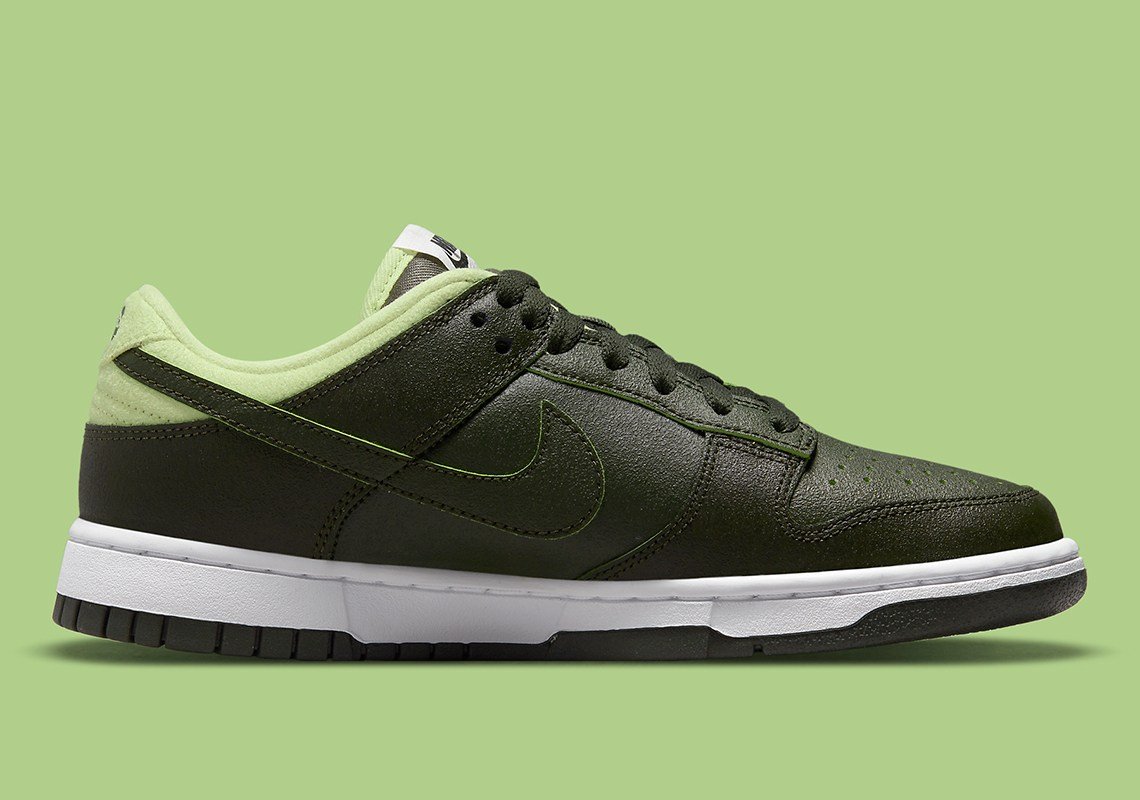Nike Dunk Low LX Avocado, dark textured sequoia green upper with lighter green accents, white midsole and green outsole