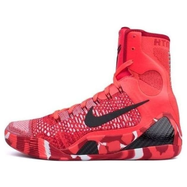 Nike Kobe 9 Elite Christmas 630847-600 bright crimson flyknit black swoosh white red patterned sole product image