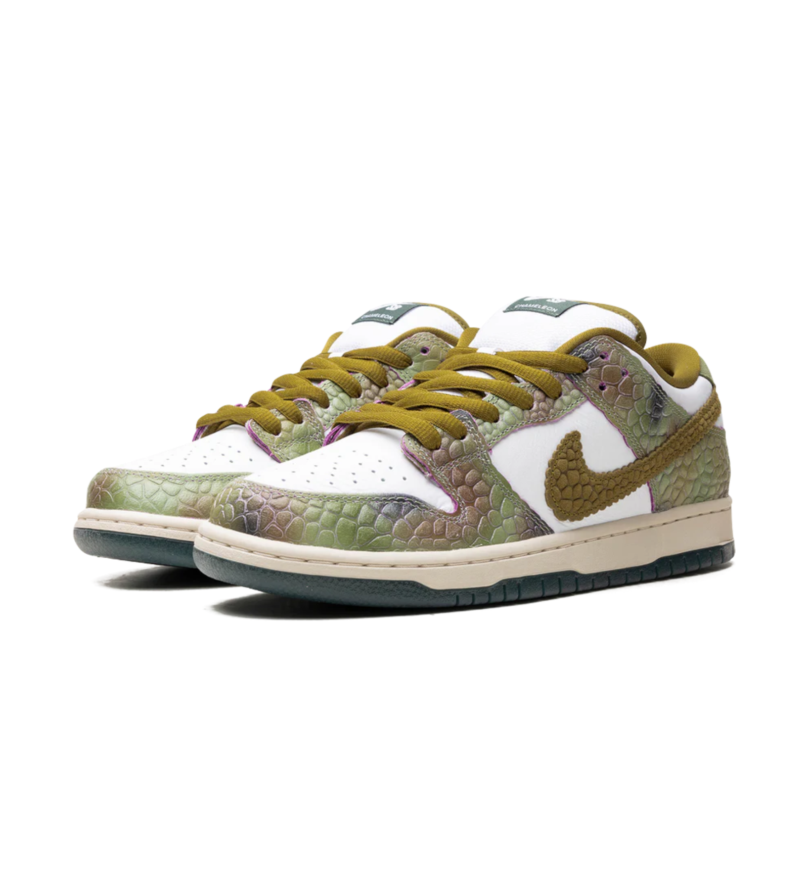 Nike SB Dunk Low Alexis Sablone Chameleon white base iridescent green scale overlays olive Swoosh product image