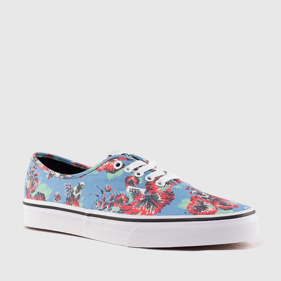 Vans Authentic Star Wars Yoda Aloha sneaker, light blue with red tropical flowers and Yoda graphics